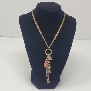 Cookie Lee Gold tone adjustable necklace with dangling rhinestone beads EUC